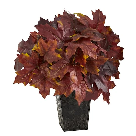 18" Burgundy Autumn Maple Leaf Plant In Embossed Black Planter 4 18" Burgundy Autumn Maple Leaf Plant In Embossed Black Planter - Image 2