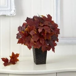 18" Burgundy Autumn Maple Leaf Plant In Embossed Black Planter 9 18" Burgundy Autumn Maple Leaf Plant In Embossed Black Planter -Michaels D323938S 3