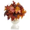 20" Autumn Maple Leaf & Berries Plant In White Urn