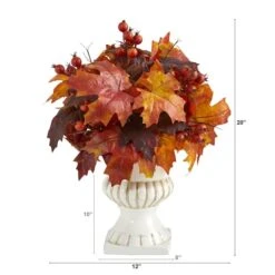 20" Autumn Maple Leaf & Berries Plant In White Urn -Michaels D323945S 2