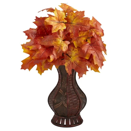 24" Autumn Orange Maple Leaf In Decorative Planter 3 24" Autumn Orange Maple Leaf In Decorative Planter