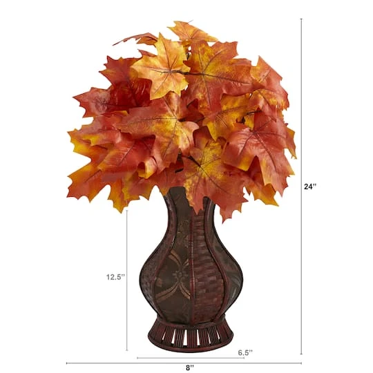 24" Autumn Orange Maple Leaf In Decorative Planter 5 24" Autumn Orange Maple Leaf In Decorative Planter - Image 3
