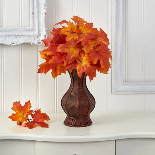 24" Autumn Orange Maple Leaf In Decorative Planter 6 24" Autumn Orange Maple Leaf In Decorative Planter - Image 4