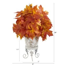 20" Orange Autumn Maple Leaf Plant In Metal Planter -Michaels D323959S 2