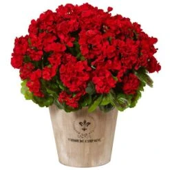 22" Red Geranium In Farmhouse Style Planter