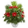 2.2ft. Red Hibiscus & Areca Palm Artificial Plant In White Bowl -Michaels D350216S 11