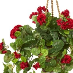 2.2ft. Red Geranium Artificial Plant In Hanging Basket -Michaels D350224S 12