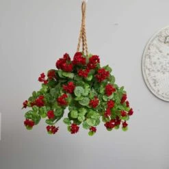 2.2ft. Red Geranium Artificial Plant In Hanging Basket -Michaels D350224S 15