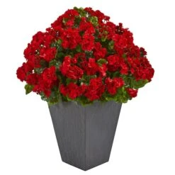 2.7ft. Red UV Resistant Geranium Artificial Plant In Slate Planter 7 2.7ft. Red UV Resistant Geranium Artificial Plant In Slate Planter -Michaels D350311S 11 1