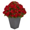 2.7ft. Red UV Resistant Geranium Artificial Plant In Slate Planter -Michaels D350311S 11