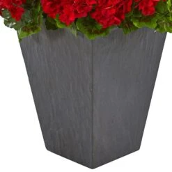 2.7ft. Red UV Resistant Geranium Artificial Plant In Slate Planter 9 2.7ft. Red UV Resistant Geranium Artificial Plant In Slate Planter -Michaels D350311S 13