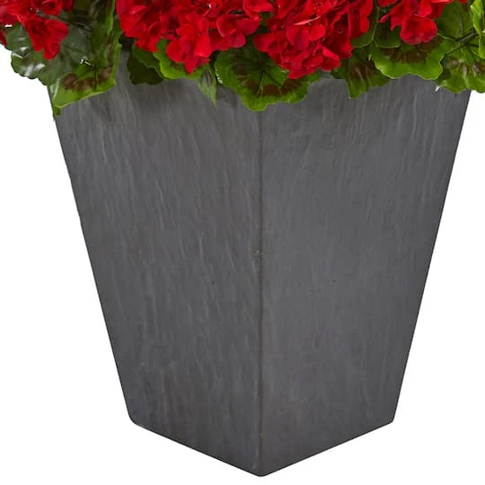 2.7ft. Red UV Resistant Geranium Artificial Plant In Slate Planter 6 2.7ft. Red UV Resistant Geranium Artificial Plant In Slate Planter - Image 4