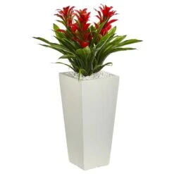 2ft. Triple Bromeliad Artificial Plant In White Tower Planter -Michaels D350327S 1 1
