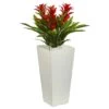 2ft. Triple Bromeliad Artificial Plant In White Tower Planter 1 2ft. Triple Bromeliad Artificial Plant In White Tower Planter -Michaels D350327S 1