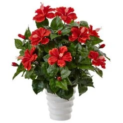 22" Hibiscus Flowering Plant In Swirl Planter