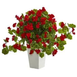 27" Geranium Plant In White Tower Planter -Michaels D350983S 1 1