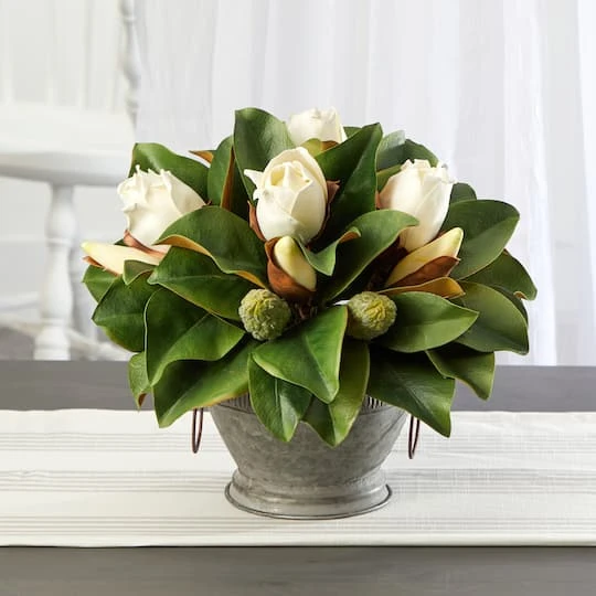 13" Magnolia Bud Plant In Vintage Bowl With Copper Trimming 6 13" Magnolia Bud Plant In Vintage Bowl With Copper Trimming - Image 4