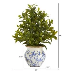 28" Coffee Leaf Artificial Plant In Vintage Floral Planter (Real Touch) -Michaels D352398S 2