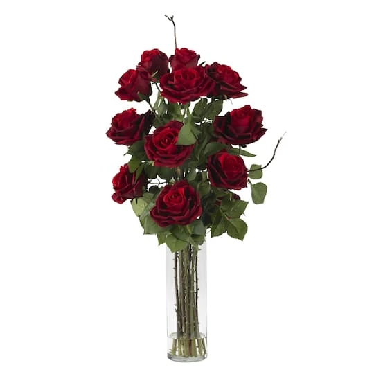 Roses With Cylinder Vase Silk Flower Arrangement 3 Roses With Cylinder Vase Silk Flower Arrangement