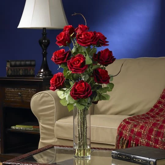 Roses With Cylinder Vase Silk Flower Arrangement 5 Roses With Cylinder Vase Silk Flower Arrangement - Image 3