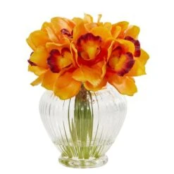 9" Boat Orange Orchid Arrangement In Glass Vase -Michaels D386895S 1 1