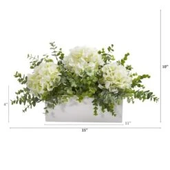 15" Hydrangea & Eucalyptus Artificial Arrangement In White Vase 8 15" Hydrangea & Eucalyptus Artificial Arrangement In White Vase -Michaels D386900S 12
