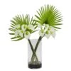 2.2ft. Calla Lily & Fan Palm Artificial Arrangement In Cylinder Glass Vase Cream 2 2.2ft. Calla Lily & Fan Palm Artificial Arrangement In Cylinder Glass Vase Cream -Michaels D386941S 1