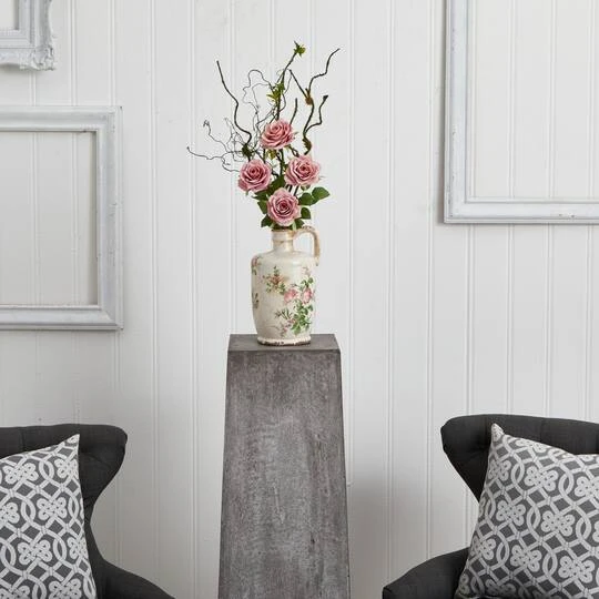 Vintage Rose Artificial Arrangement In Floral Design Pitcher 5 Vintage Rose Artificial Arrangement In Floral Design Pitcher - Image 3