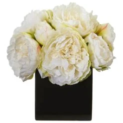 Peony Artificial Arrangement In Black Vase