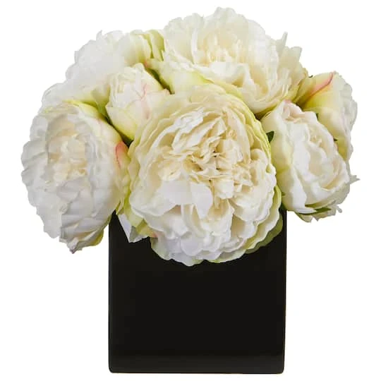 Peony Artificial Arrangement In Black Vase 3 Peony Artificial Arrangement In Black Vase