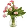 19" Calla Lily & Tulips Artificial Arrangement In Decorative Clear Vase Pink And White 2 19" Calla Lily & Tulips Artificial Arrangement In Decorative Clear Vase Pink And White -Michaels D386979S 11