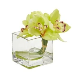 8" Boat Orchid Arrangement In Glass Vase, 2ct. Green -Michaels D386991S 2