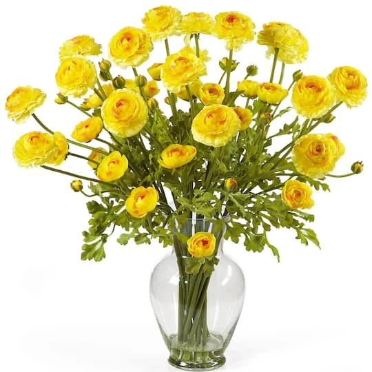 24" Ranunculus Liquid Illusion Silk Flower Arrangement Yellow 3 24" Ranunculus Liquid Illusion Silk Flower Arrangement Yellow