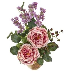 Large Rose And Dancing Daisy In Wooden Pot -Michaels D387029S 2