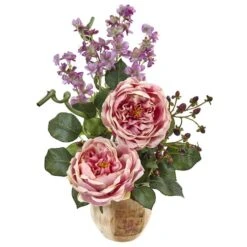 Large Rose And Dancing Daisy In Wooden Pot -Michaels D387029S 3