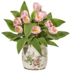 Tulip Artificial Arrangement In Floral Design Vase