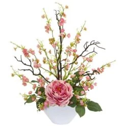 23" Rose & Cherry Blossom Arrangement In White Planter Pink 6 23" Rose & Cherry Blossom Arrangement In White Planter Pink -Michaels D387088S 11 1