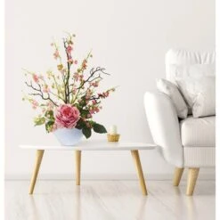 23" Rose & Cherry Blossom Arrangement In White Planter Pink 7 23" Rose & Cherry Blossom Arrangement In White Planter Pink -Michaels D387088S 12