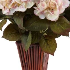 Hydrangea Silk Arrangement In Bamboo Planter -Michaels D387174S 2