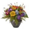 Mixed Flowers Artificial Arrangement In Metal Bowl -Michaels D387216S 1