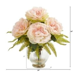 Peony And Fern Artificial Arrangement In Glass Vase 7 Peony And Fern Artificial Arrangement In Glass Vase -Michaels D387520S 2