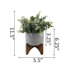 Flora Bunda® 11.5" Gray Eucalyptus In Ceramic Pot On Wood Stand -Michaels D511315S 2