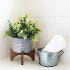 Flora Bunda® 11.5" Gray Eucalyptus In Ceramic Pot On Wood Stand -Michaels D511315S 3