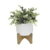 Flora Bunda® 4.7" Eucalyptus In Matte White Mayan Ceramic Pot On Wood Stand -Michaels D511317S 1