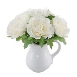 Flora Bunda® 11.5" White Peony Arrangement In Ceramic Watering Vase
