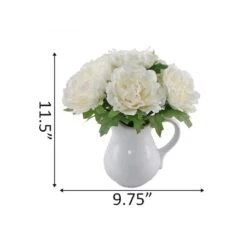 Flora Bunda® 11.5" White Peony Arrangement In Ceramic Watering Vase 9 Flora Bunda® 11.5" White Peony Arrangement In Ceramic Watering Vase -Michaels D511325S 2
