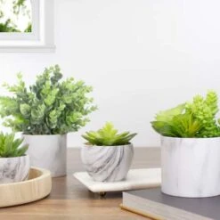 Northlight 4" Green & Purple Succulent In Faux Marble Pot -Michaels D602901S 2