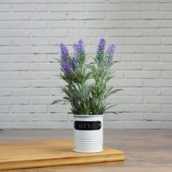Northlight 11'' Artificial Lavender Arrangement In White Tin Can -Michaels D602987S 2