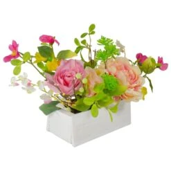 Northlight 14'' Pink And Yellow Artificial Roses And Peony FloralArrangement In Planter -Michaels D602988S 3