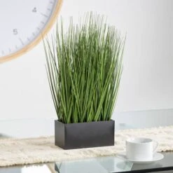 18" Onion Grass Artificial Plant With Black Rectangular Pot -Michaels D760285S 5